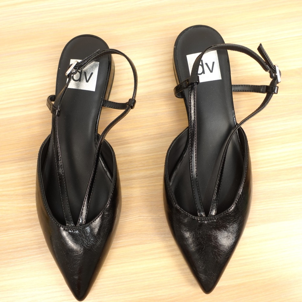 Slingback Flats Womens 6 Black 90s Indie Office Prep Pointed Toe DV Dolce Vita - Picture 2 of 8